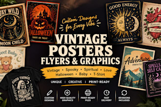 vintage posters flyers baby spiritual spooky  halloween tshirt travel vector