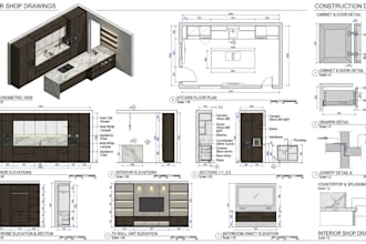 create shop drawings, kitchen drawings, sections, elevations for interior design