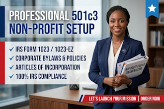 assist in setting up non profit registration, 501c3, and bylaws
