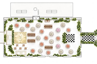 create luxury wedding floor plan with imperial table design