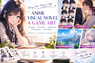 create anime visual novel sprites, cg art, game backgrounds and oc illustrations