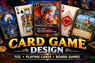 design card game, playing cards, board game and tcg card art