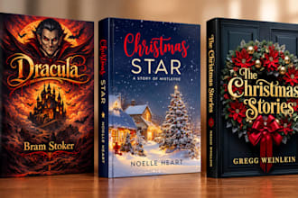 do custom book cover, christmas book, horror, and halloween art