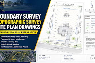 create boundary survey, topographic survey and site plan for permit approval