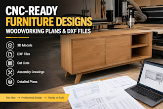 create cnc ready furniture designs, woodworking plans and dxf files