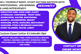 write event, restaurant, hotel manger chef, travel agent and hospitality  resume