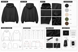create a professional hoodie techpack for streetwear and clothing production