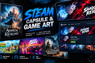 design steam capsule art, game cover art, banners and steam page assets