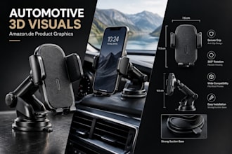 create 3d amazon product visuals for automative business, infographics