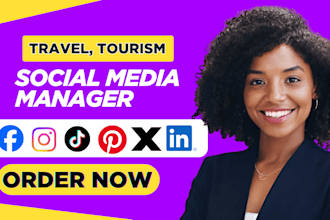 monthly social media manager, travel tourism vacation tiktok instagram marketing