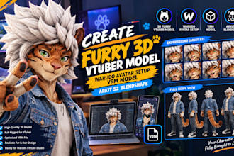 create furry 3d vtuber model, warudo avatar setup vrm model, arkit 52 blendshape