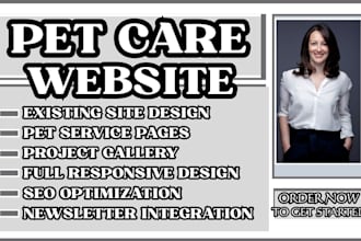 design a responsive pet care, pet sitting, dog walking, pet service website