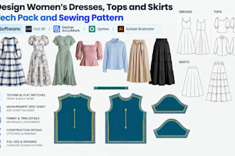 design women dresses tops and skirts tech pack and sewing pattern