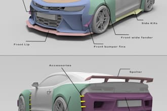 build or edit custom 3d car bumpers,fender,full car body kit for fabrication,stl