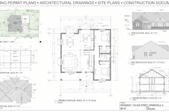 building floor plan, city permit architectural drawing, construction, site plan