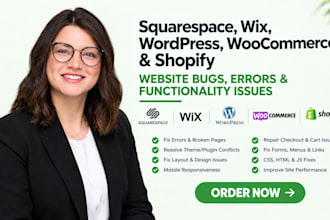 fix squarespace wix website issues fix wordpress woocommerce shopify bug errors