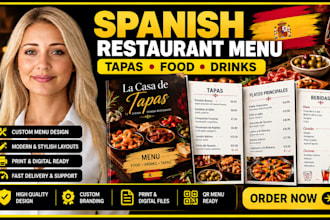 design spanish restaurant menu, tapas menu food flyer cafe, coffee pizza, menu
