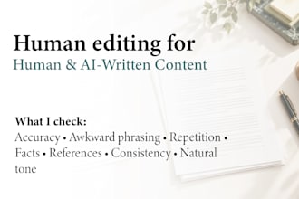 edit and proofread reports, articles, websites and ai content