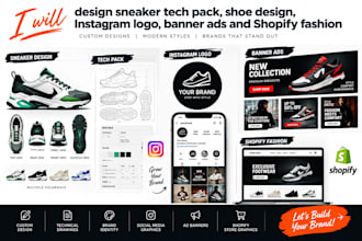 design sneaker tech pack shoe design instagram logo banner ads shopify fashion