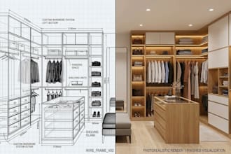 design 3d walk in closet, wardrobe design, custom cabinet realistic 3d renders