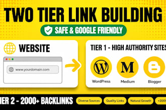 build two tier backlinks with 100 blog post booster for website rankings