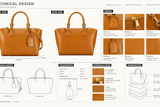 design handbag tech pack for luxury, leather, purse and fashion brands