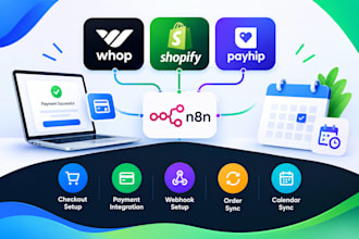 design setup fix whop shopify webhook checkout payment  payhip n8n calendar sync