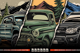 create unique custom car illustration for t shirt design