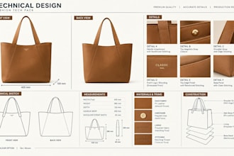 create tote bag tech pack for canvas, shopping, cotton and retail bags