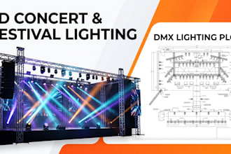 design 3d concert and festival event stage lighting, dmx lighting plot