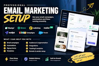 setup klaviyo, brevo, mailchimp, mailerlite, mailjet, zoho campaigns and pardot