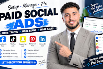 setup manage fix facebook ads tiktok ads snapchat ads pinterest ads linkedin ads