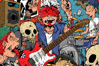 draw crazy cartoons, album cover, punk, rock, hiphop etc