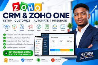 setup zoho CRM and zoho one with books, flow, forms, mail and campaigns