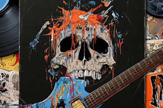 do a unique pop rock, punk, metal album cover art