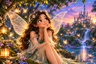 create a custom disney style portrait with magical fairy tale vibes