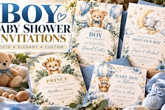 design boy baby shower invitation, cute, blue and custom baby shower cards