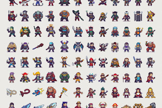 create pixel art game sprites, 2d game assets, sprite sheets and character game