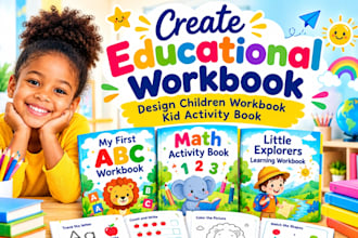 design educational workbook, student worksheets and learning activity book