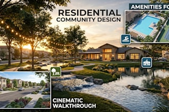 render animate masterplan, 3d site urban plan subdivision, residential community
