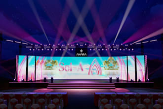 design 3d stage lighting, event stage, led wall and stage branding