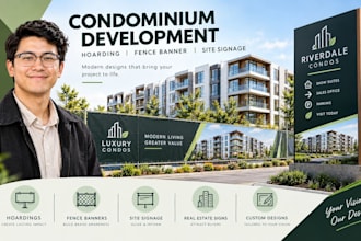 design condominium development hoarding, fence banner and real estate signage