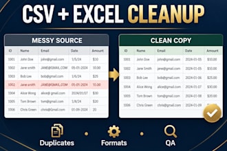 clean and deduplicate excel or CSV data with QA proof