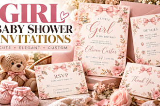 design girl baby shower invitations cute pink and custom baby shower cards