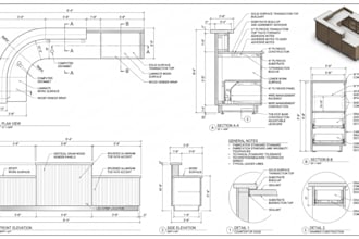 create reception desk, bar, restaurant millwork and casework drawings