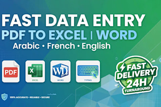 convert PDF to excel accurately, data entry and arabic typing