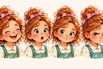 draw a hand drawn childrens character expression and pose sheet