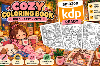 create bold and easy cozy coloring book pages for amazon KDP