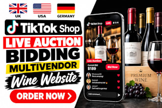 setup UK USA germany tiktok shop live auction bidding multivendor wine website