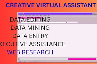 do creative virtual assistant, data research, data editing
